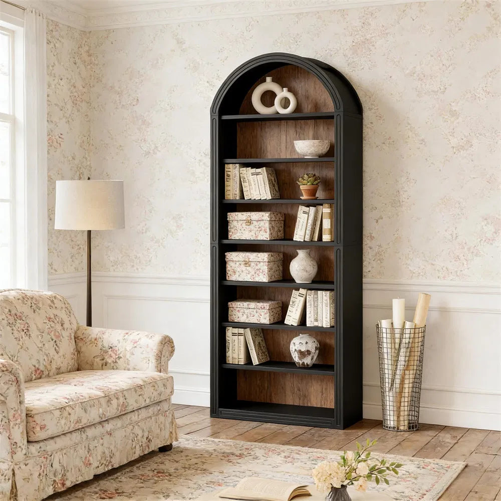 Arched bookshelf, large independent wooden open bookshelf, suitable for living rooms, bedrooms, offices, libraries, storage cabinets