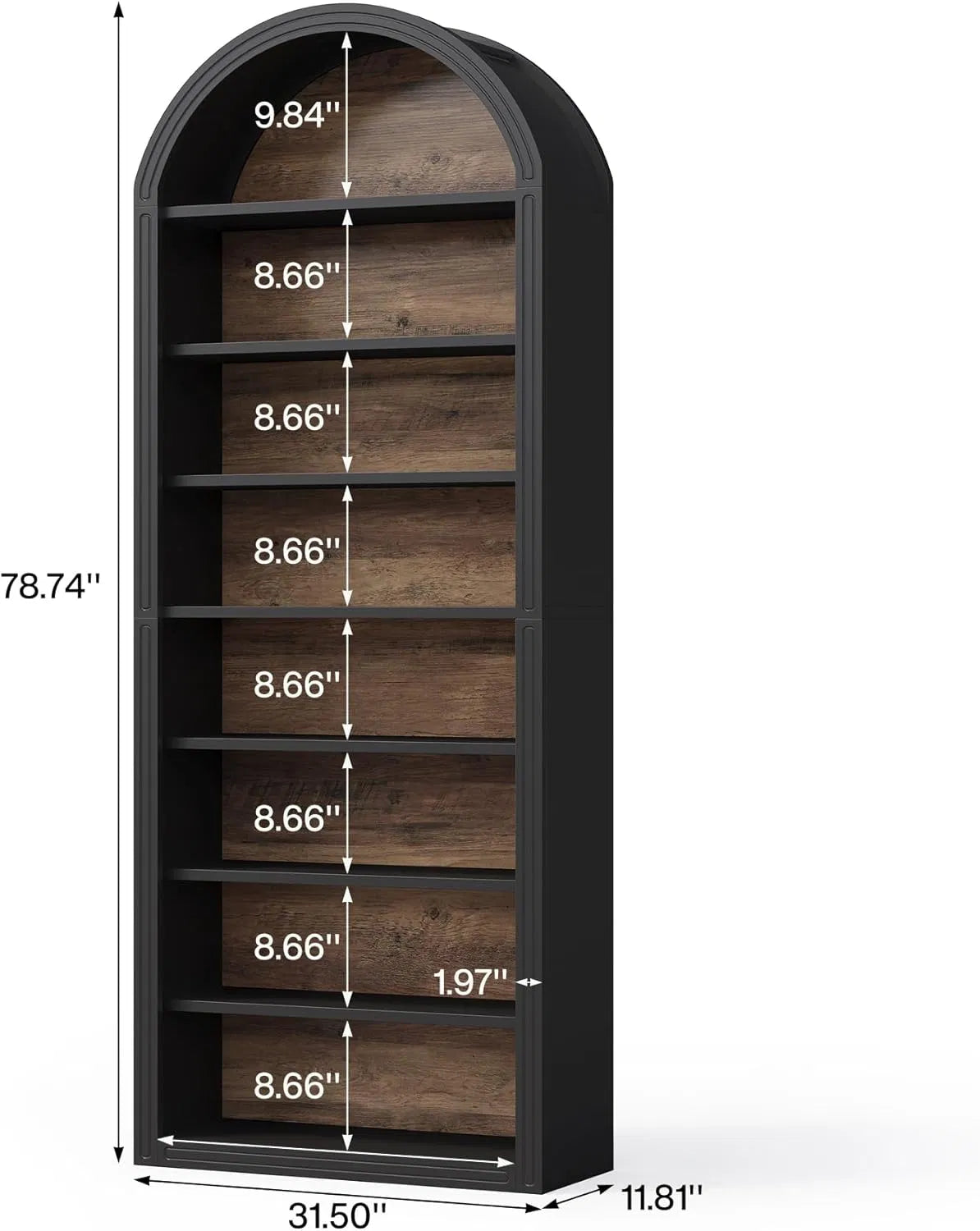 Arched bookshelf, large independent wooden open bookshelf, suitable for living rooms, bedrooms, offices, libraries, storage cabinets