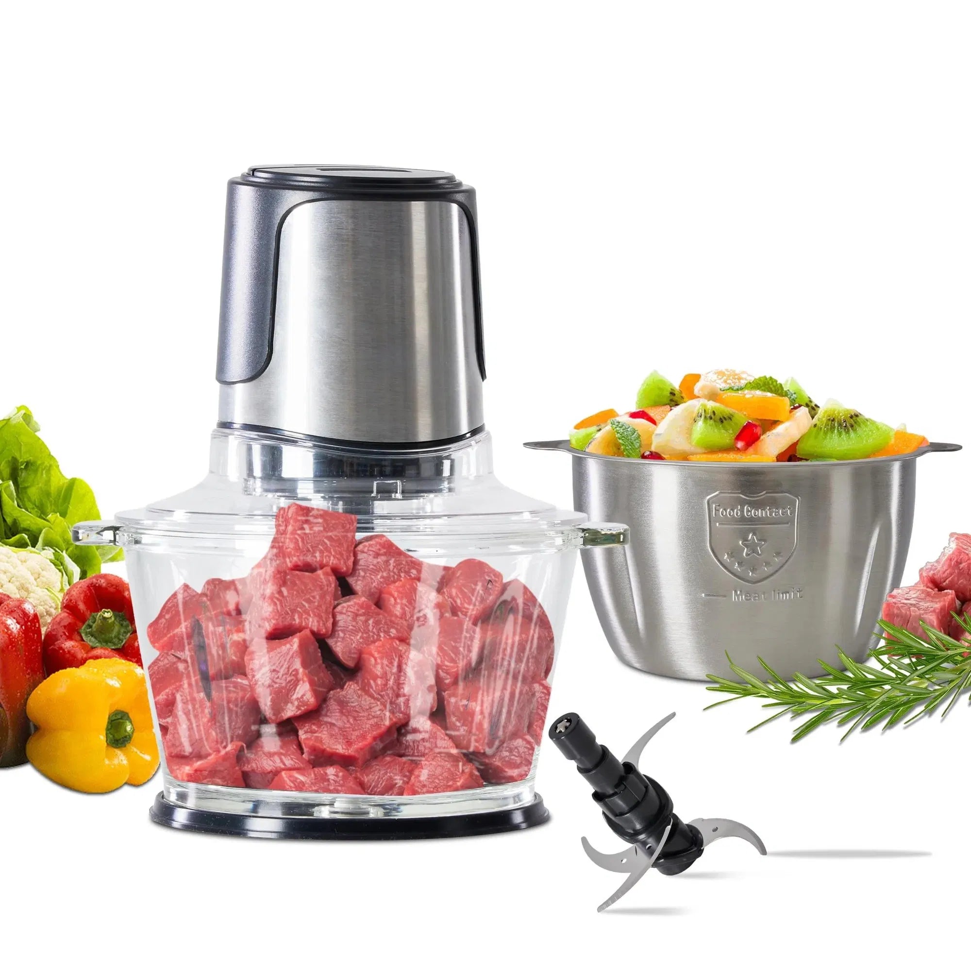 Food Processor, Electric Meat Grinder, Vegetable Chopper, with Dual Bowls