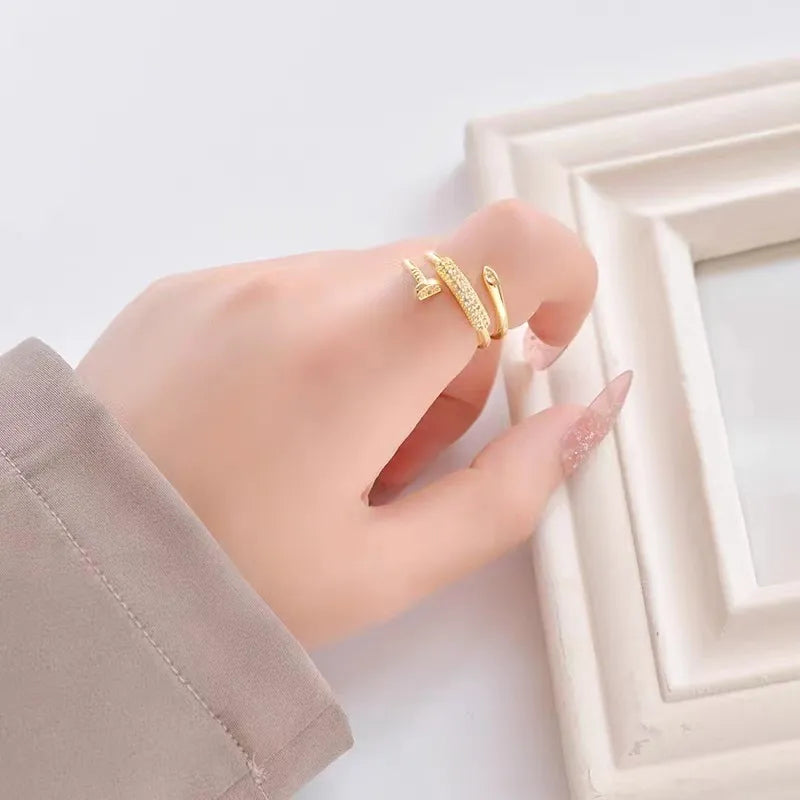 Open Metal Nail Ring with Diamonds