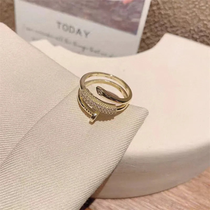 Open Metal Nail Ring with Diamonds