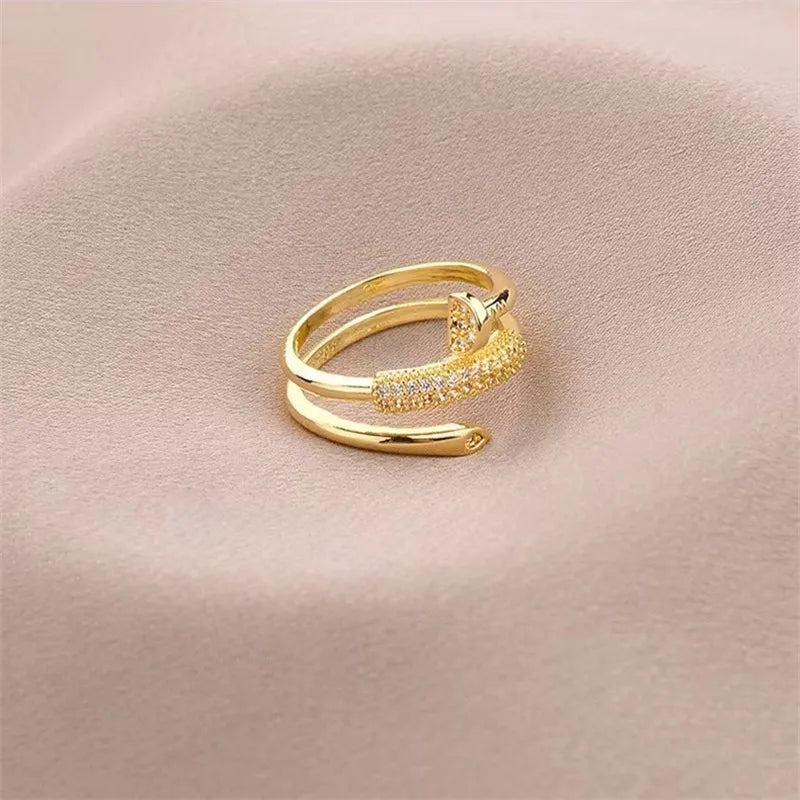 Open Metal Nail Ring with Diamonds