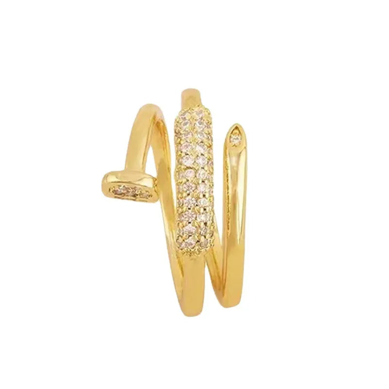 Open Metal Nail Ring with Diamonds