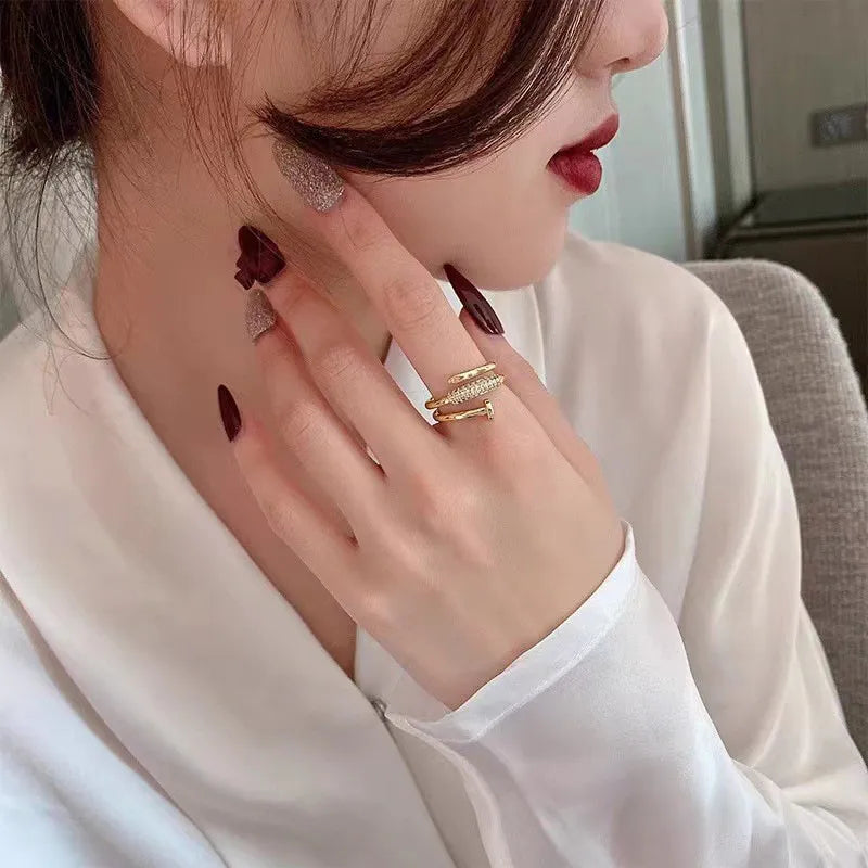 Open Metal Nail Ring with Diamonds