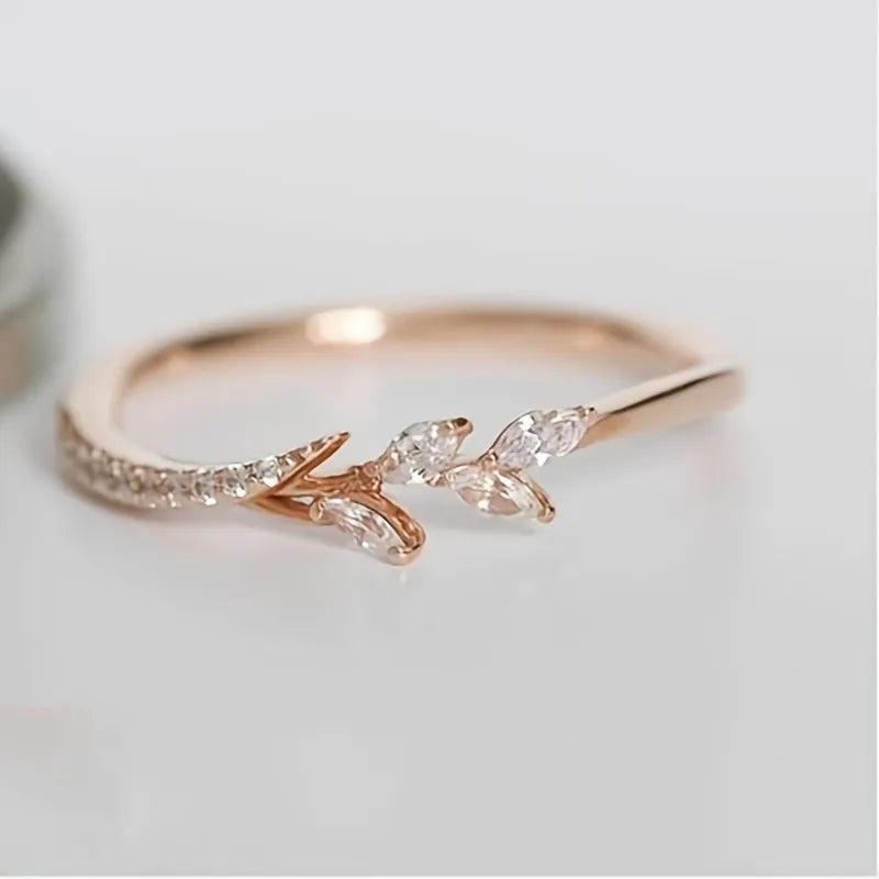 Women Glamorous Ring Eternity Wedding Band Leaf Zircon Jewelry Proposal Anniversary Gift Engagement Rings