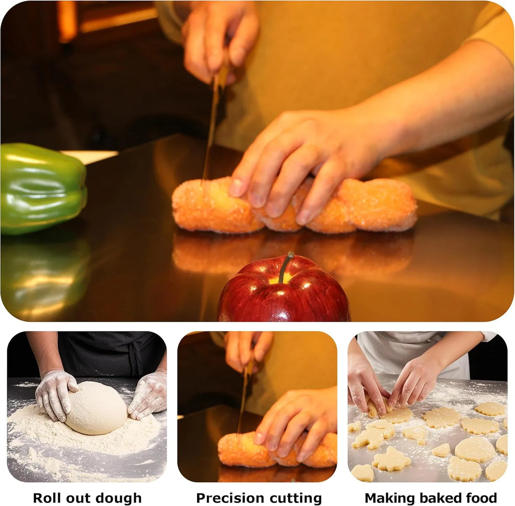 Stainless Steel Cutting Board with Lip for Kitchen Chopping Boards for Countertop Large Metal Cutting Board over Sink Suitable for Meat Fruits Vegetables Bread Noodle and Pizza Bamboo Knives