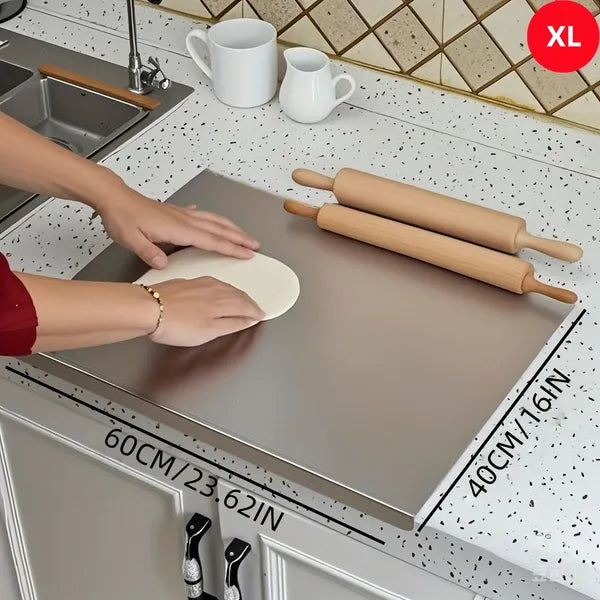Stainless Steel Cutting Board with Lip for Kitchen Chopping Boards for Countertop Large Metal Cutting Board over Sink Suitable for Meat Fruits Vegetables Bread Noodle and Pizza Bamboo Knives