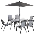 8 Pieces Outdoor Dining Table and Chairs, with Adjustable Table Umbrella, Fast-Drying Fabric, 6 Chairs and Dining Table, Grey