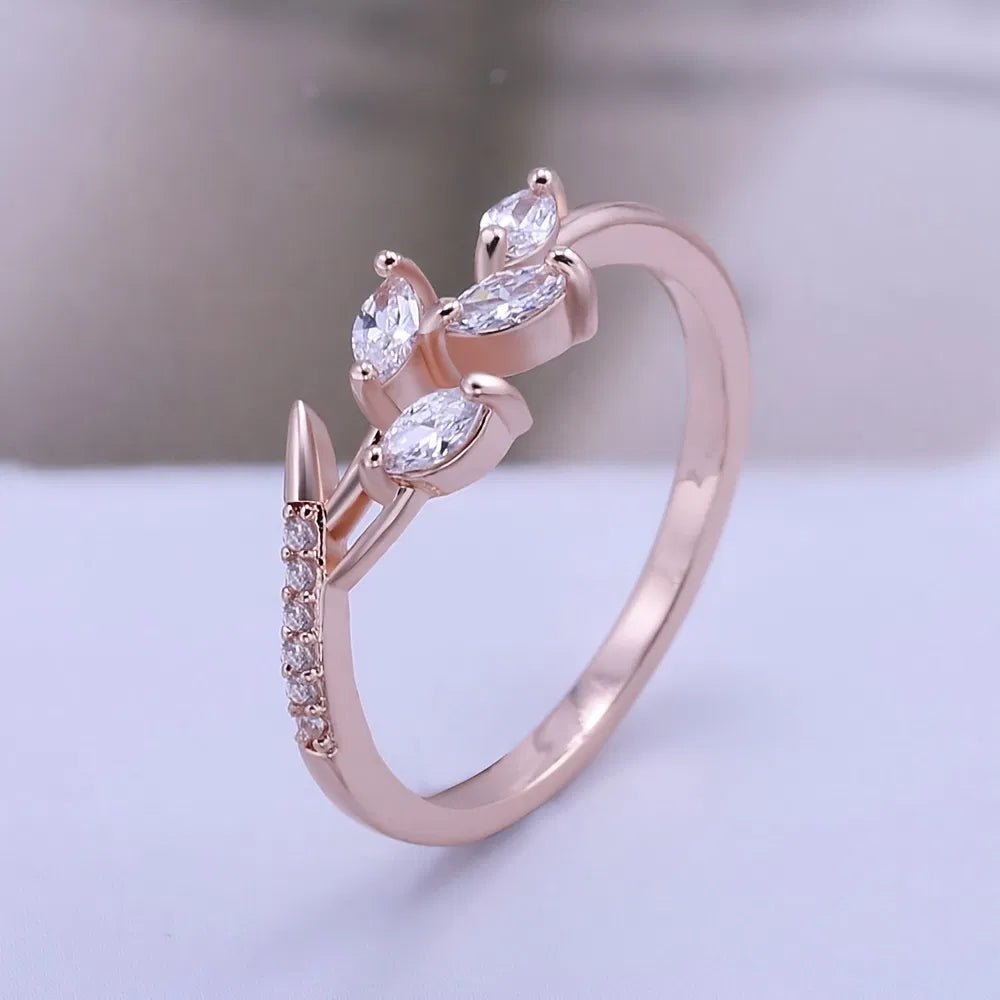 Women Glamorous Ring Eternity Wedding Band Leaf Zircon Jewelry Proposal Anniversary Gift Engagement Rings